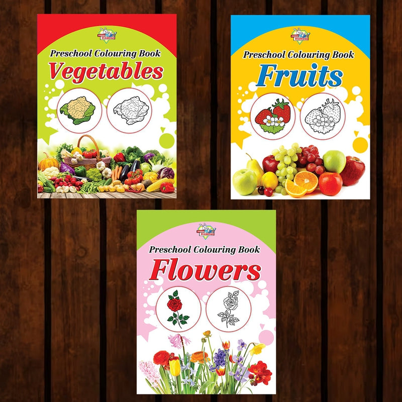 Preschool Copy Colouring Books (Set of 3 Books) - Vegetables, Fruit and Flowers