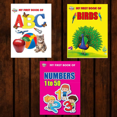 My First Picture Books of Numbers (1-50), Birds and ABC Picture Book - Set of 3 Books