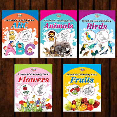 Preschool Copy Colouring Books (Set of 5 Books) - ABC, Animals, Birds, Flowers and Fruits