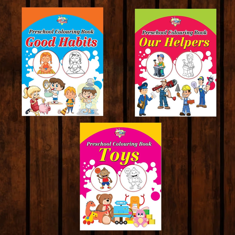 Preschool Copy Colouring Books (Set of 3 Books) - Good Habits, Helpers and Toys