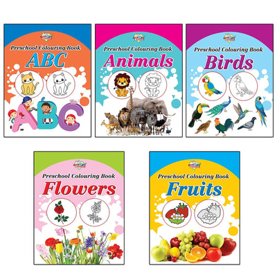 Preschool Copy Colouring Books (Set of 10 Books) - ABC, Animals, Birds, Flowers, Fruits, Good Habits, Numbers, Helpers, Toys and Vegetables