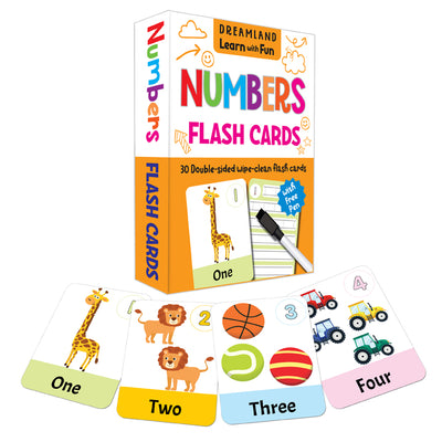 Flash Cards Numbers  - 30 Double Sided Wipe Clean Flash Cards for Kids (With Free Pen)