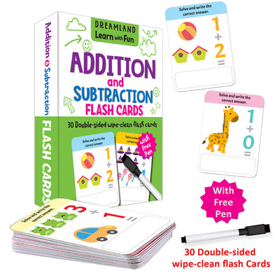 Flash Cards Addition and Subtraction  - 30 Double Sided Wipe Clean Flash Cards for Kids (With Free Pen)