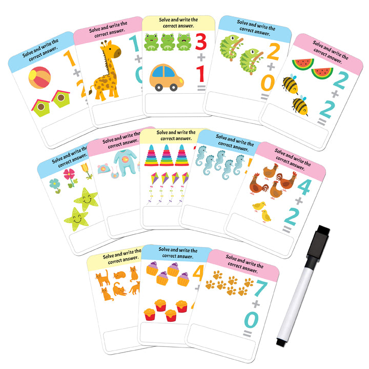 Flash Cards Addition and Subtraction  - 30 Double Sided Wipe Clean Flash Cards for Kids (With Free Pen)