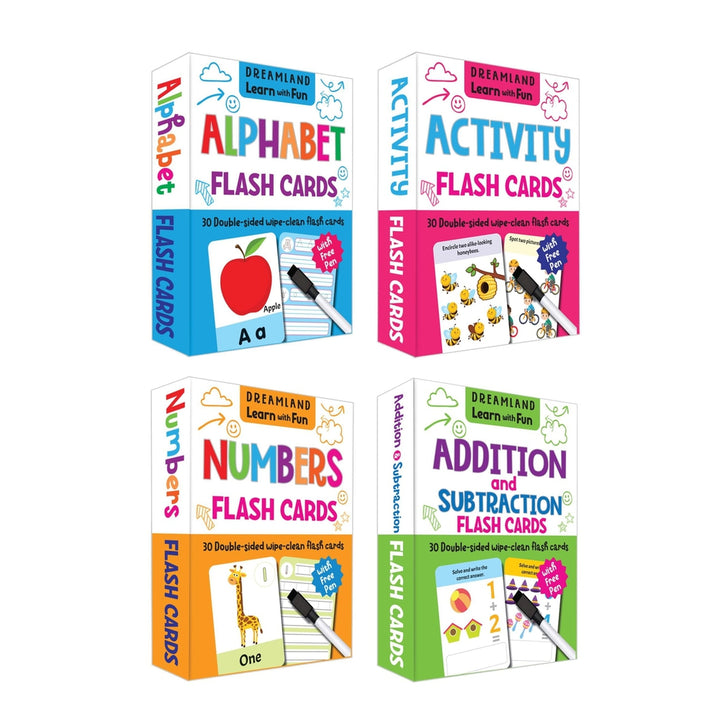 Flash Cards Pack-  Alphabet, Numbers, Addition and Subtraction, Activity, 120 Flash Cards with Free Pen