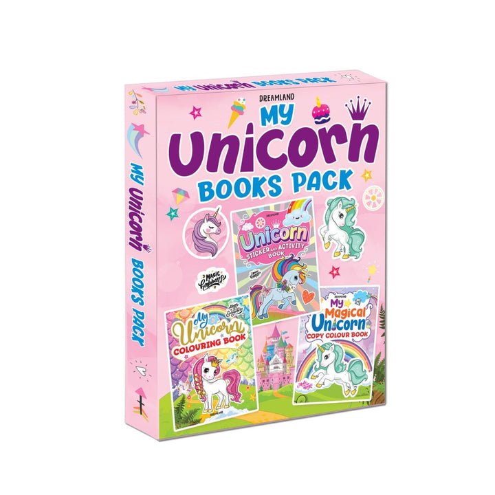 My Unicorn Books Pack - Unicorn Sticker and Activity Book, Copy Colour and Colouring Books