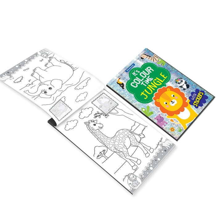 Jungle- It's Colour Time with Stickers : Children Drawing, Painting & Colouring Book