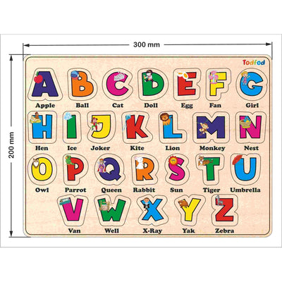 Wooden English Alphabets Puzzle Toy for Kids & Children, English Alphabets with Knob, Multicolor Pictures, Educational and Learning Boards