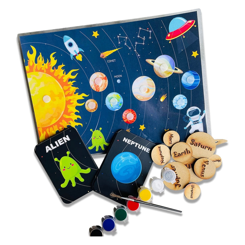 Solar System Flashcard with Space Board Activity (Contain Wooden Planets)