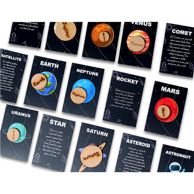 Solar System Flashcard with Space Board Activity (Contain Wooden Planets)