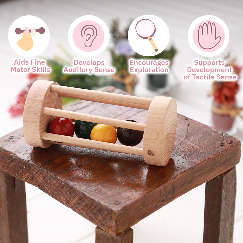 Wooden Rolling Rattle for Toddlers