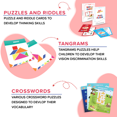 Brain Development with Free App with 25 Riddles,9 Decoding Activities, Crossword Puzzles,100+ Letter Tiles (103 Pieces)