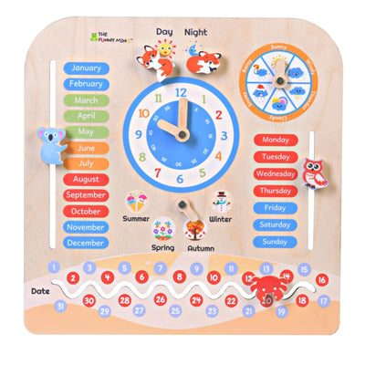 7 in 1 Birch Wooden Activity Teaching Clock and Calendar - 10 "