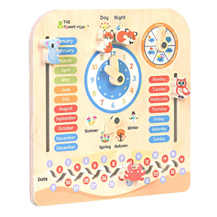 7 in 1 Birch Wooden Activity Teaching Clock and Calendar - 10 "