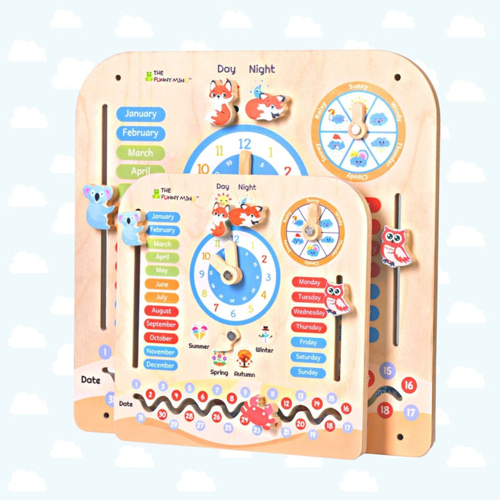 7 in 1 Birch Wooden Activity Teaching Clock and Calendar - 10 "