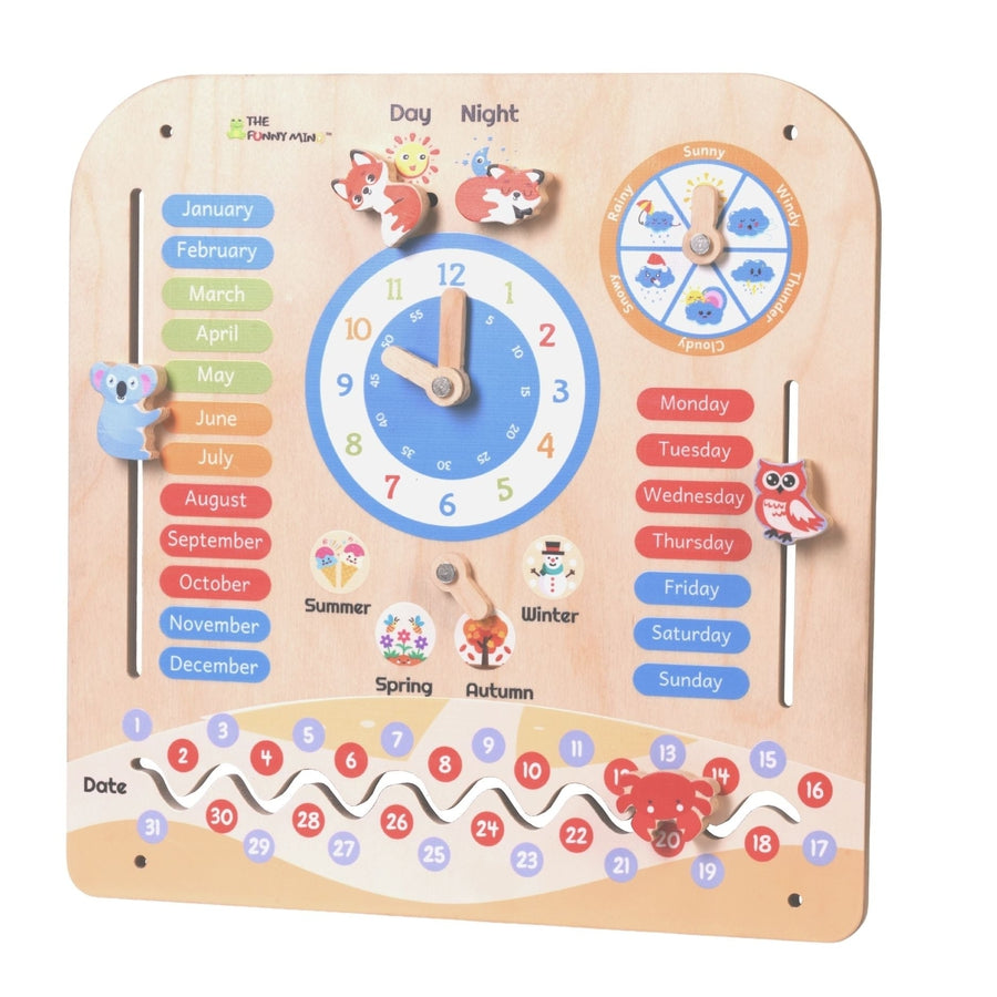 15 " Wooden Activity Clock for Kids - 7 in 1 Learning Toy