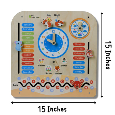 15 " Wooden Activity Clock for Kids - 7 in 1 Learning Toy