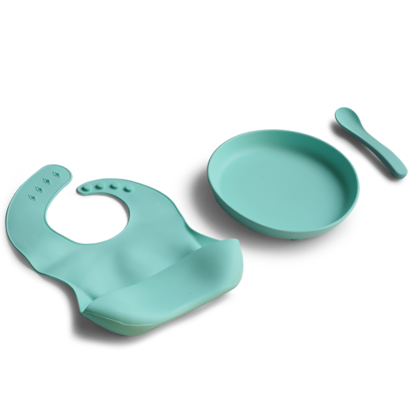 3 Piece Certified Silicone Baby Feeding Set (Microwave & Dishwasher Safe) - Blue