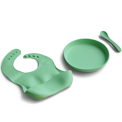 3 Piece Certified Silicone Baby Feeding Set (Microwave & Dishwasher Safe) - Green