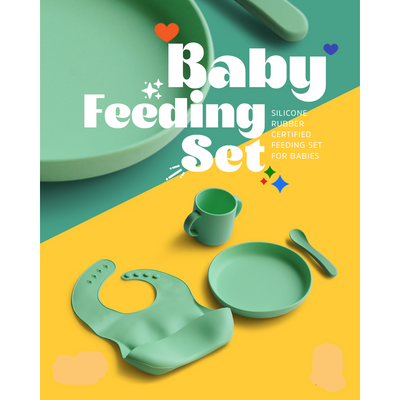 4 Piece Certified Silicone Baby Feeding Set (Microwave & Dishwasher Safe) - Green