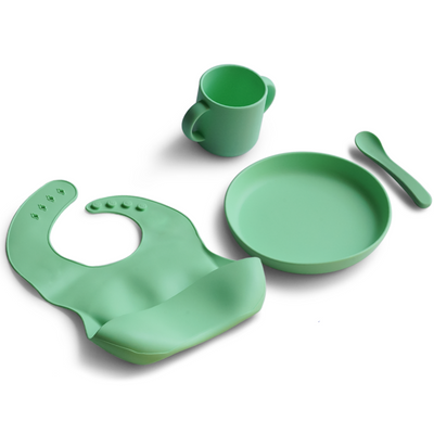 4 Piece Certified Silicone Baby Feeding Set (Microwave & Dishwasher Safe) - Green