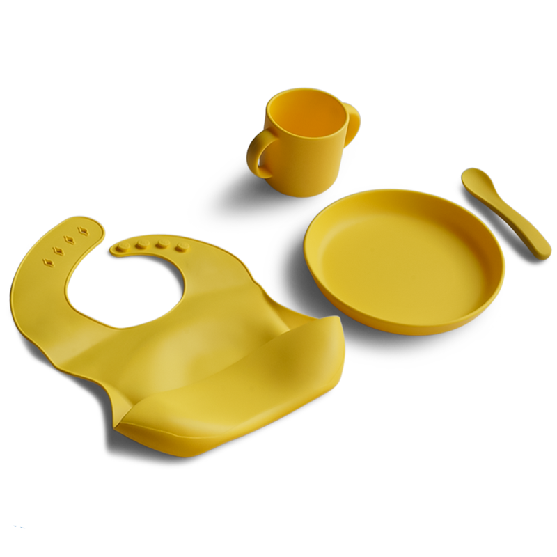 4 Piece Certified Silicone Baby Feeding Set (Microwave & Dishwasher Safe) - Yellow