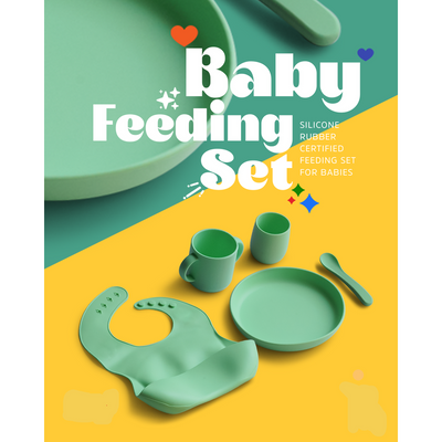 5 Piece Certified Silicone Baby Feeding Set (Microwave & Dishwasher Safe) - Green