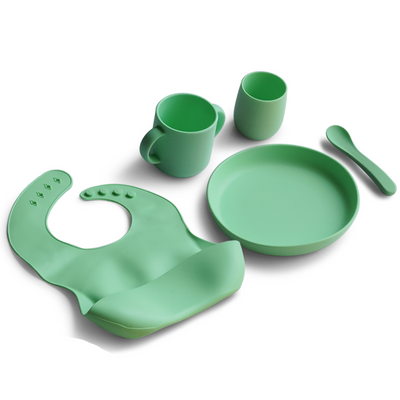 5 Piece Certified Silicone Baby Feeding Set (Microwave & Dishwasher Safe) - Green