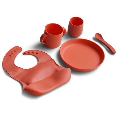 5 Piece Certified Silicone Baby Feeding Set (Microwave & Dishwasher Safe) - Orange