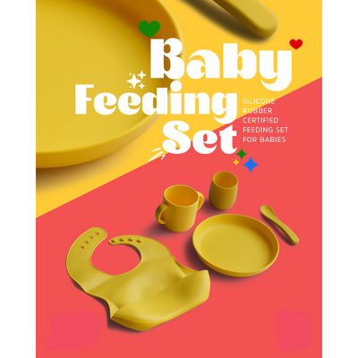 5 Piece Certified Silicone Baby Feeding Set (Microwave & Dishwasher Safe) - Yellow