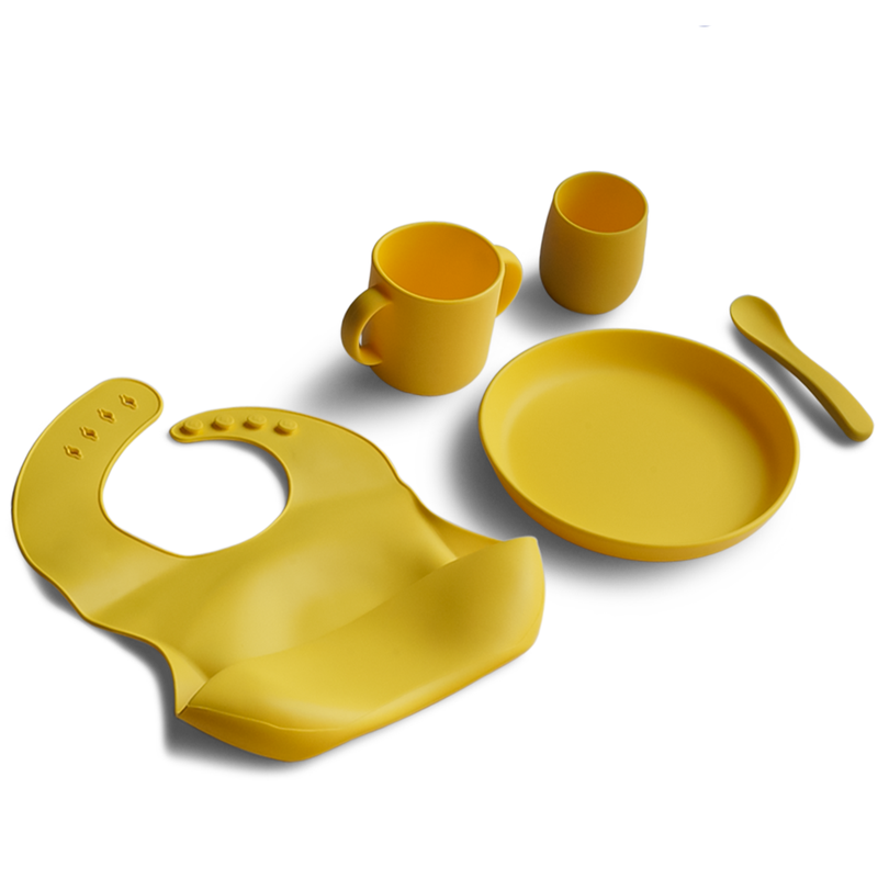 5 Piece Certified Silicone Baby Feeding Set (Microwave & Dishwasher Safe) - Yellow