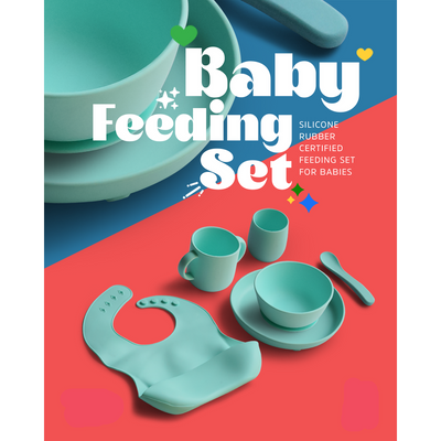 6 Piece Certified Silicone Baby Feeding Set (Microwave & Dishwasher Safe) - Blue