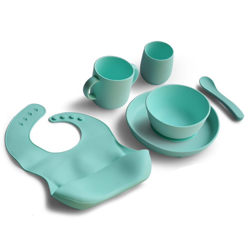 6 Piece Certified Silicone Baby Feeding Set (Microwave & Dishwasher Safe) - Blue