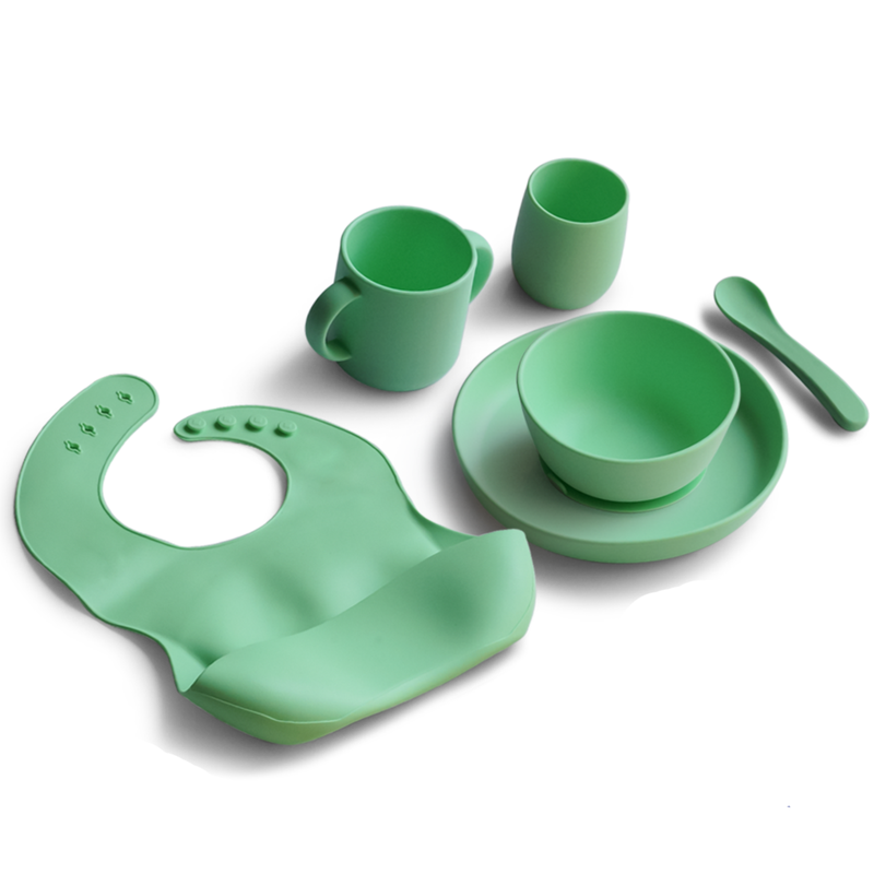 6 Piece Certified Silicone Baby Feeding Set (Microwave & Dishwasher Safe) - Green