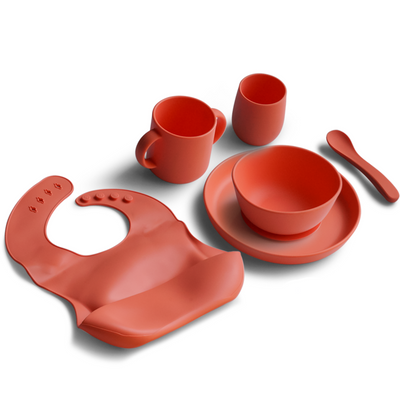 6 Piece Certified Silicone Baby Feeding Set (Microwave & Dishwasher Safe) - Orange