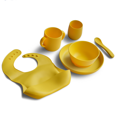 6 Piece Certified Silicone Baby Feeding Set (Microwave & Dishwasher Safe) - Yellow