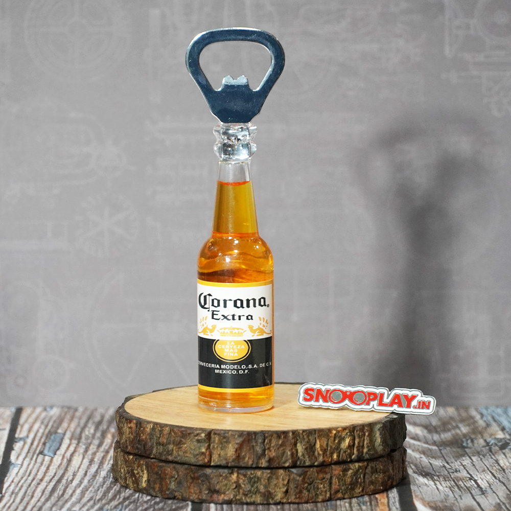 Plastic made Corona Liquor bottle opener fridge magnet of height approx 4.8 inches.