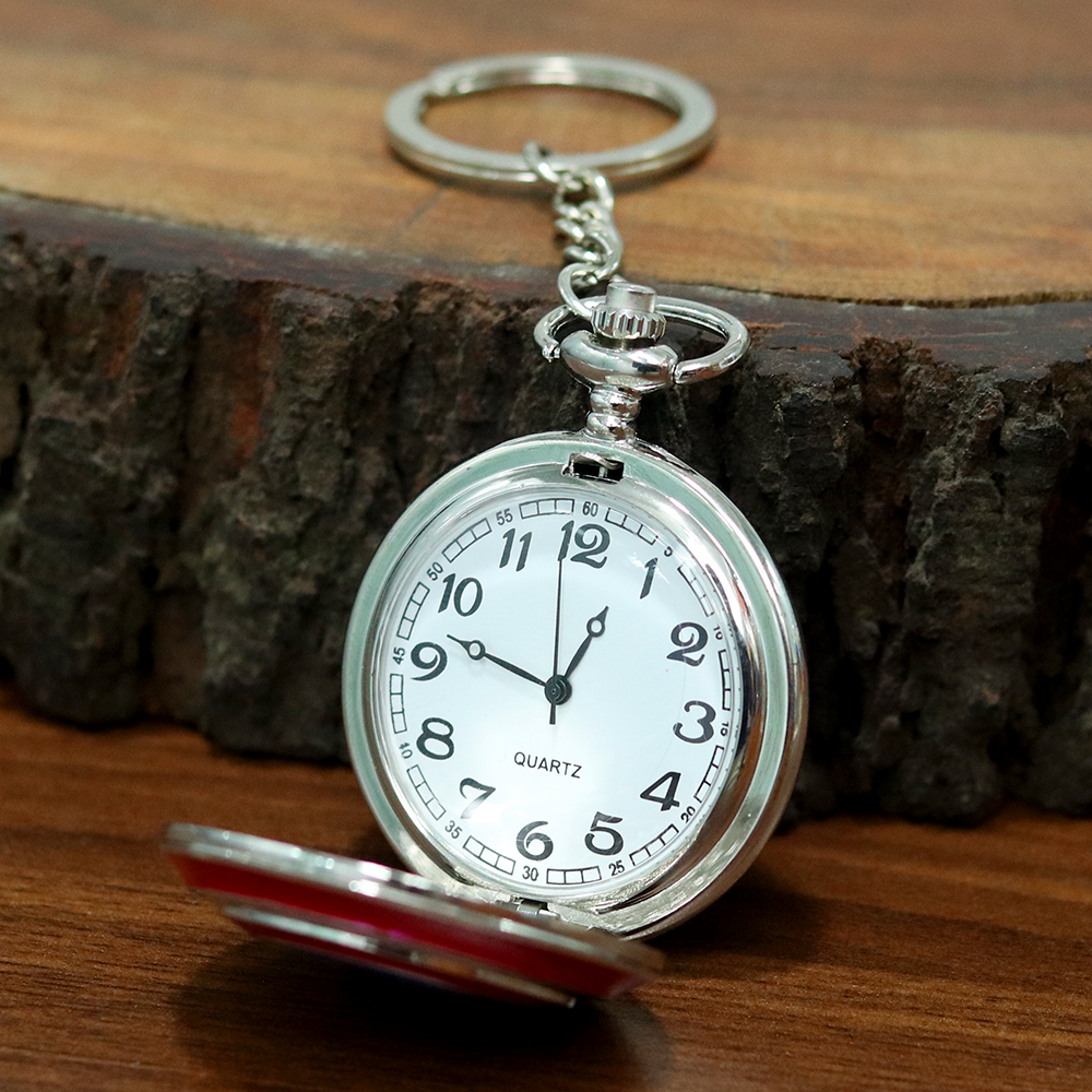Inspired by captain america's shield, this antique analog pocket watch with a keychain.