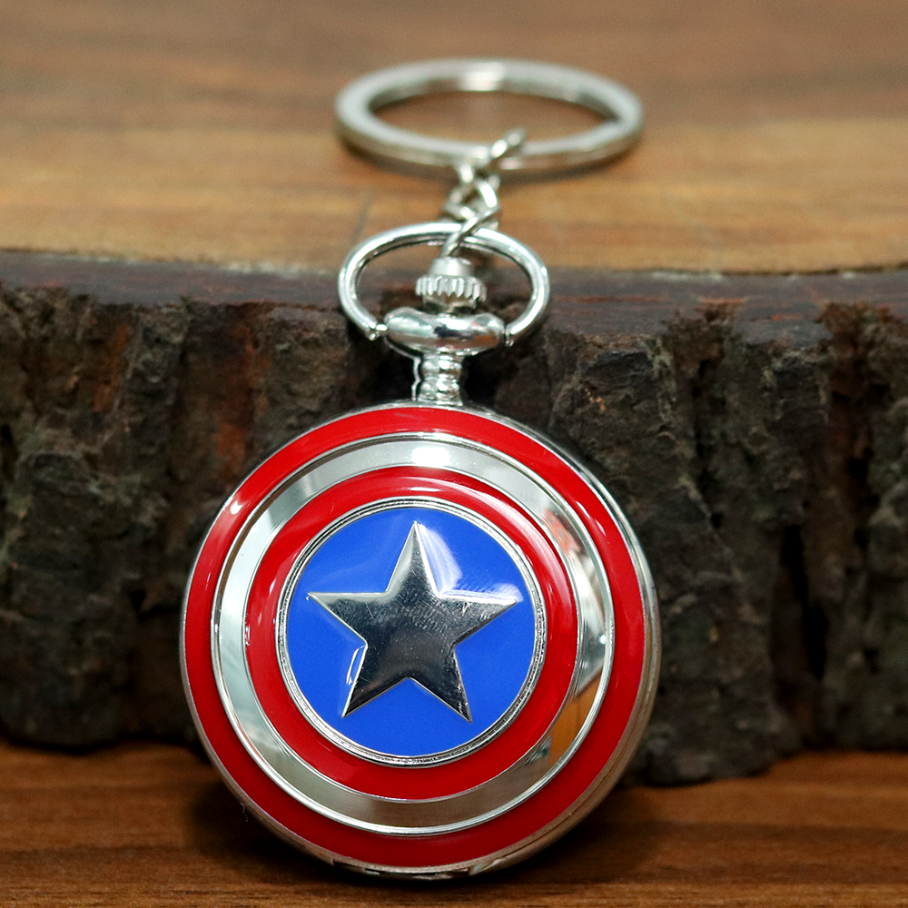 Captain america shield inspired pocket watch with keychain.