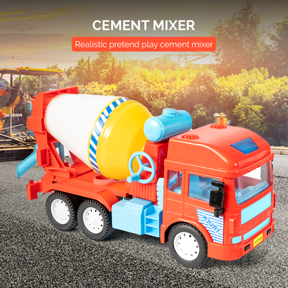Friction Powered Realistic Cement Mixer Truck Toy - Assorted Colours