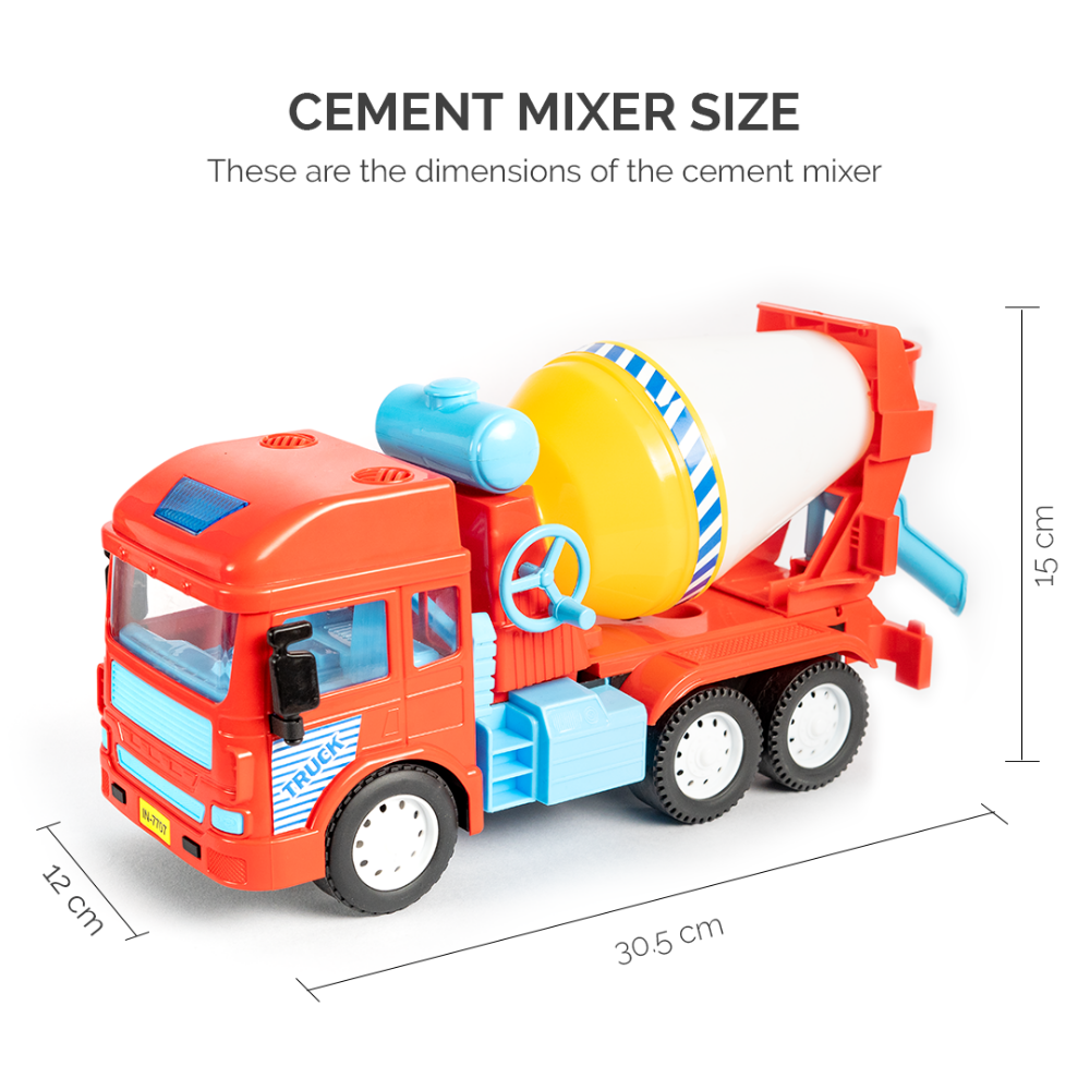 Friction Powered Realistic Cement Mixer Truck Toy - Assorted Colours