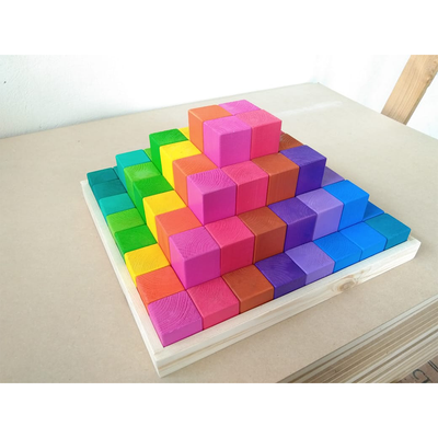 Wooden Rainbow Blocks (Set of 64) for Kids