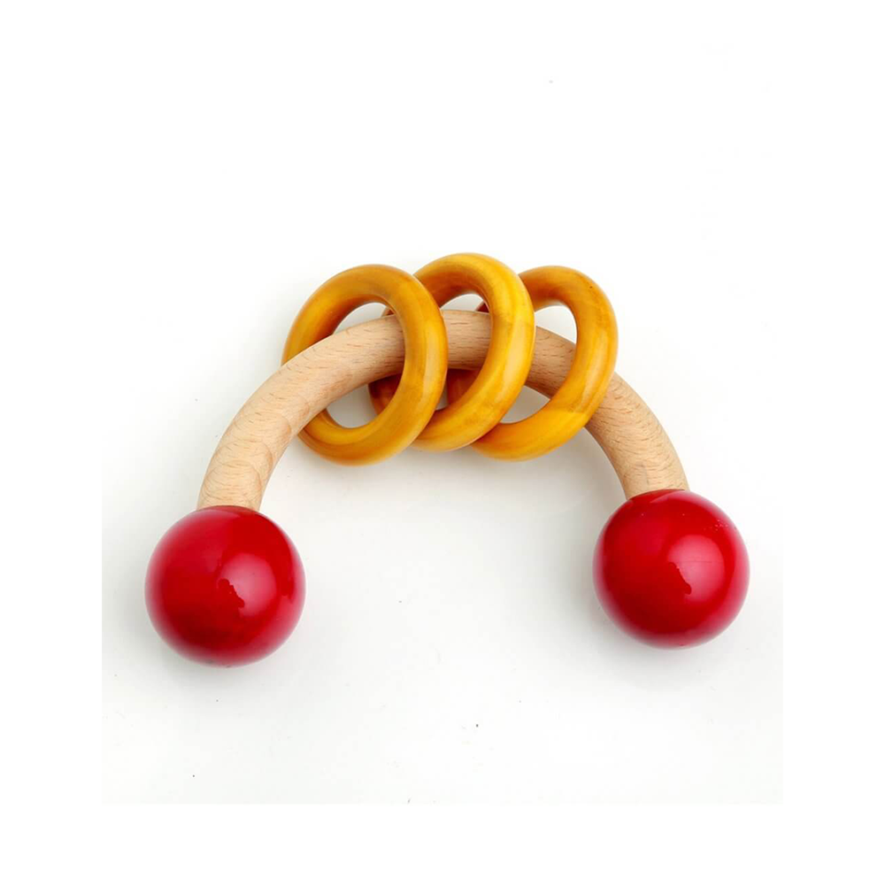 Curve Shaped Wooden Rattle- with Rings