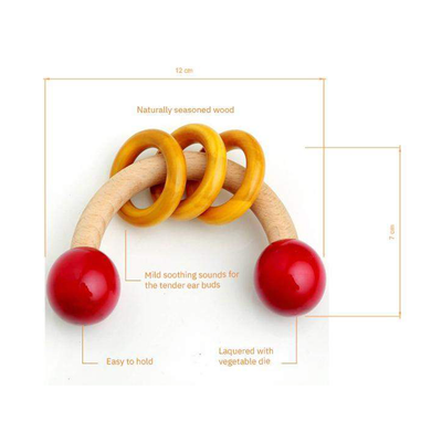Curve Shaped Wooden Rattle- with Rings