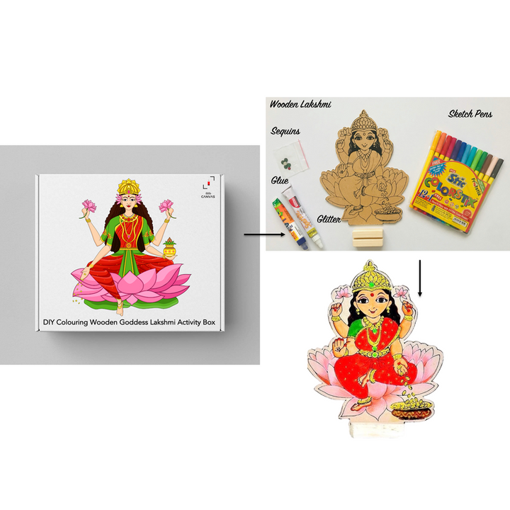 DIY Colouring Wooden Goddess Lakshmi Activity Box