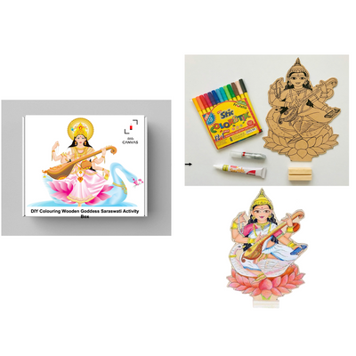 DIY Colouring Wooden Goddess Saraswati Activity Box