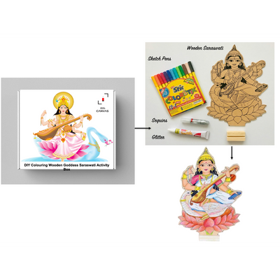 DIY Colouring Wooden Goddess Saraswati Activity Box