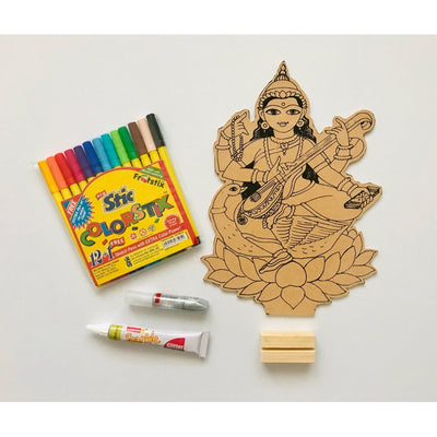 DIY Colouring Wooden Goddess Saraswati Activity Box