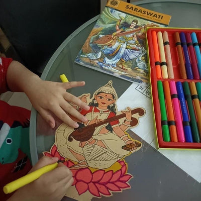 DIY Colouring Wooden Goddess Saraswati Activity Box