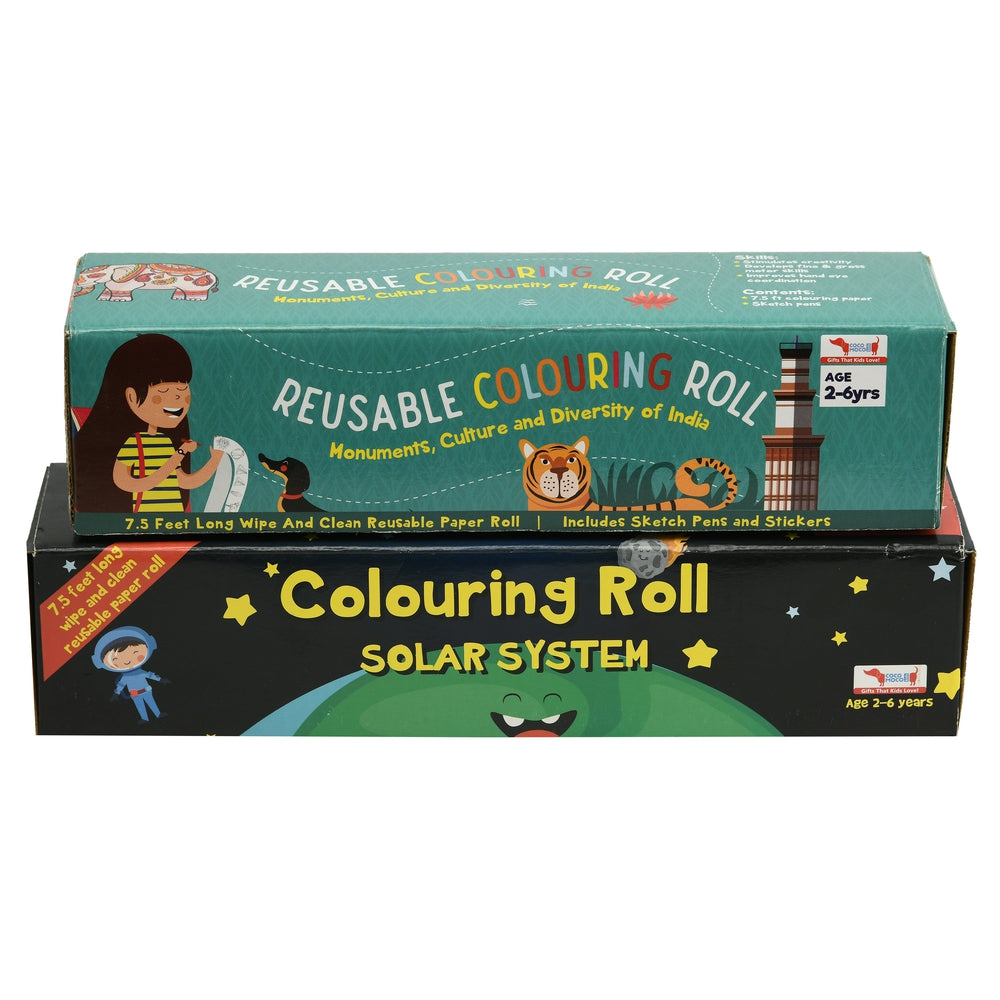 Colouring Activity Roll  Set of 2 Combo Kit (Solar System & India Themed)